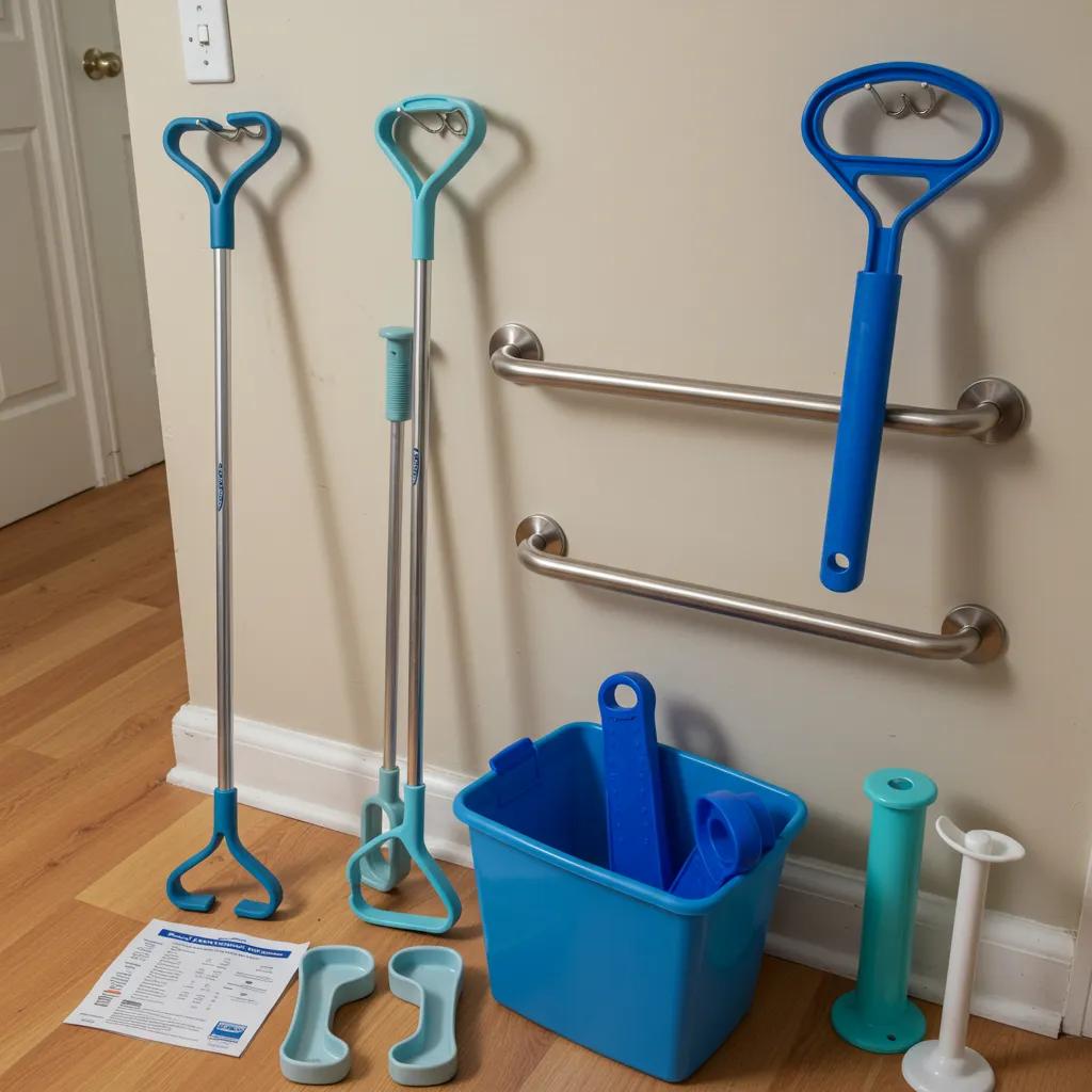 Display of adaptive equipment for orthopedic patients to assist with daily living activities