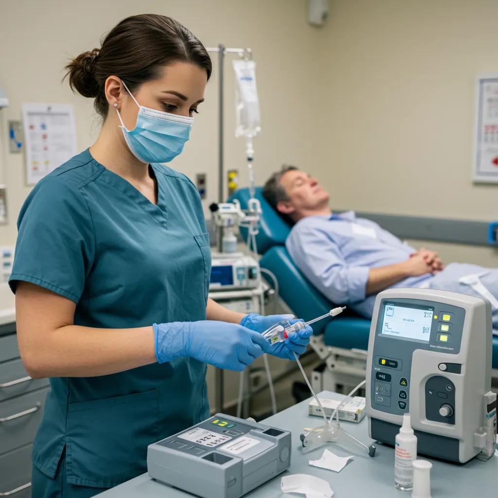 Healthcare professional preparing for a nerve block procedure to manage neuropathy pain