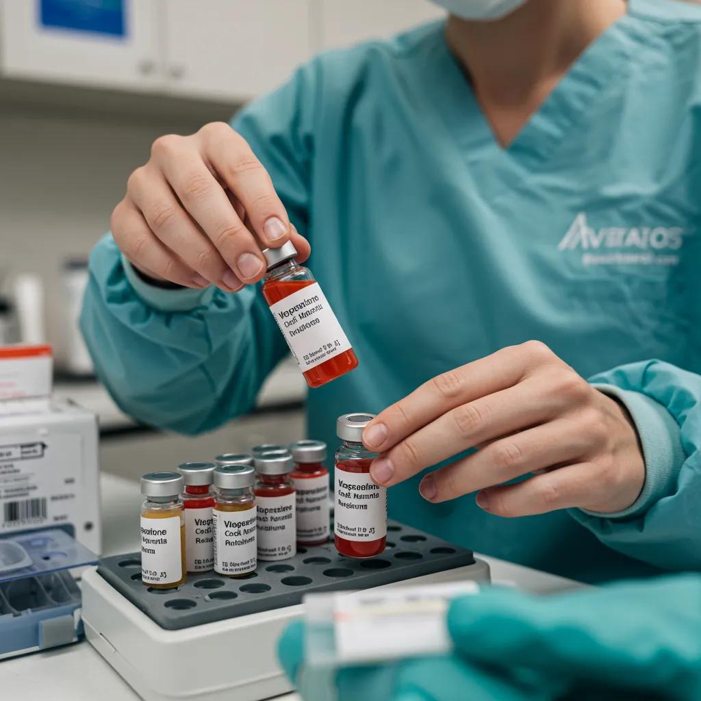 A healthcare professional meticulously preparing a regenerative medicine treatment in a sterile clinical setting