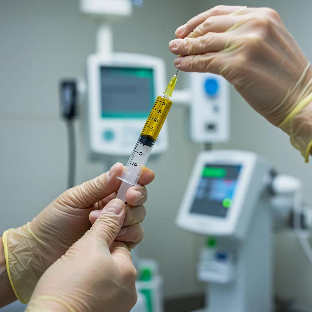 A medical professional prepares a PRP injection for sports injury recovery in a Houston clinic