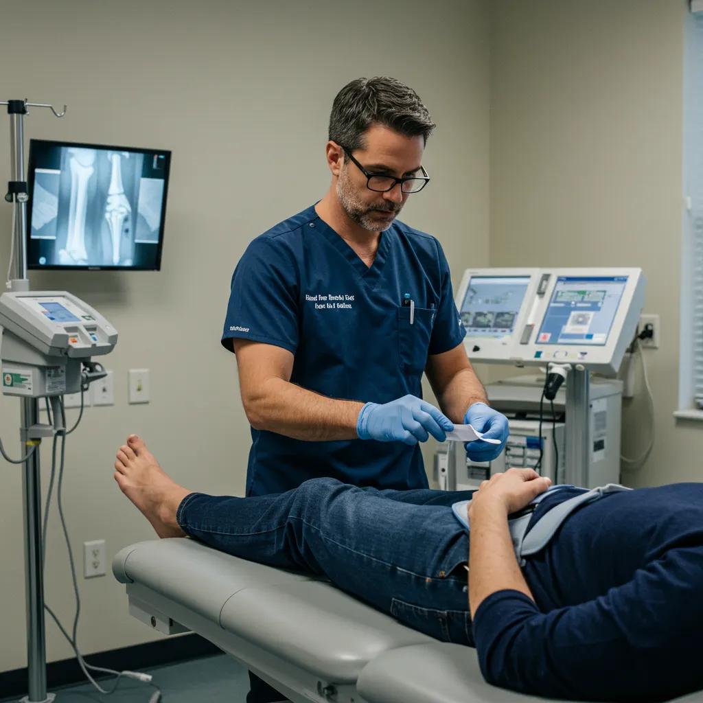 Orthopaedic specialist examining a patient in a clinical setting