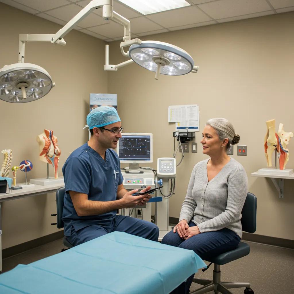 Orthopedic surgeon consulting with a patient about joint replacement options in a Memphis clinic
