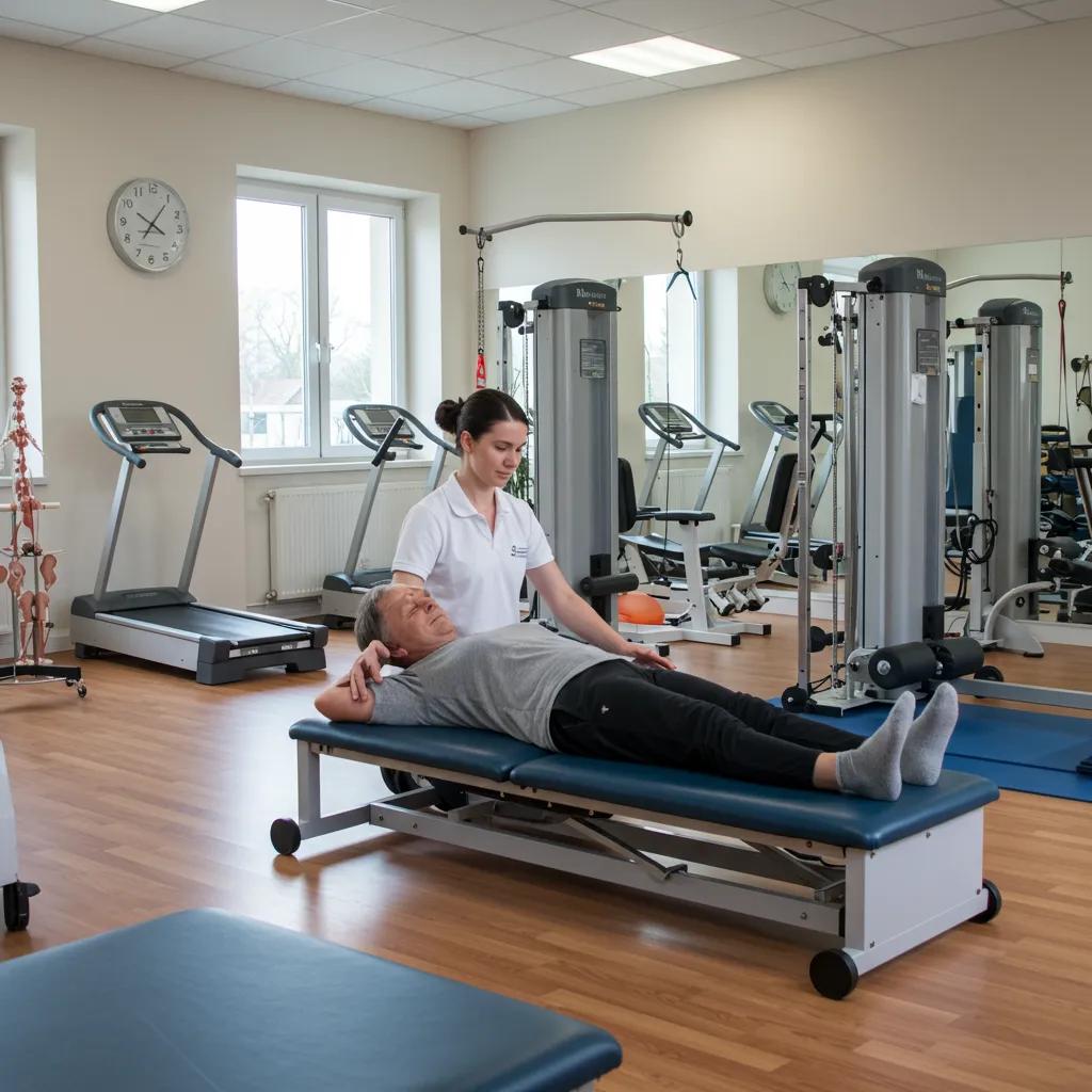 Patient receiving physical therapy in a rehabilitation center