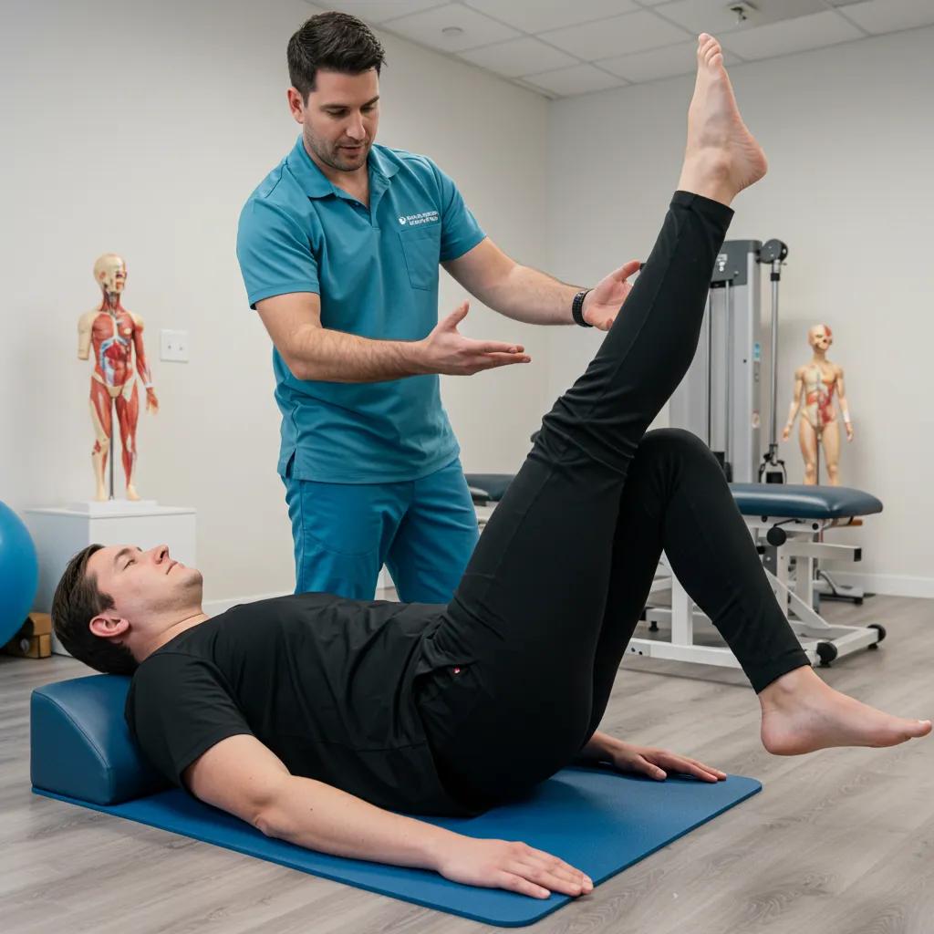 Physical therapist assisting a patient with non-surgical rehabilitation exercises in Houston
