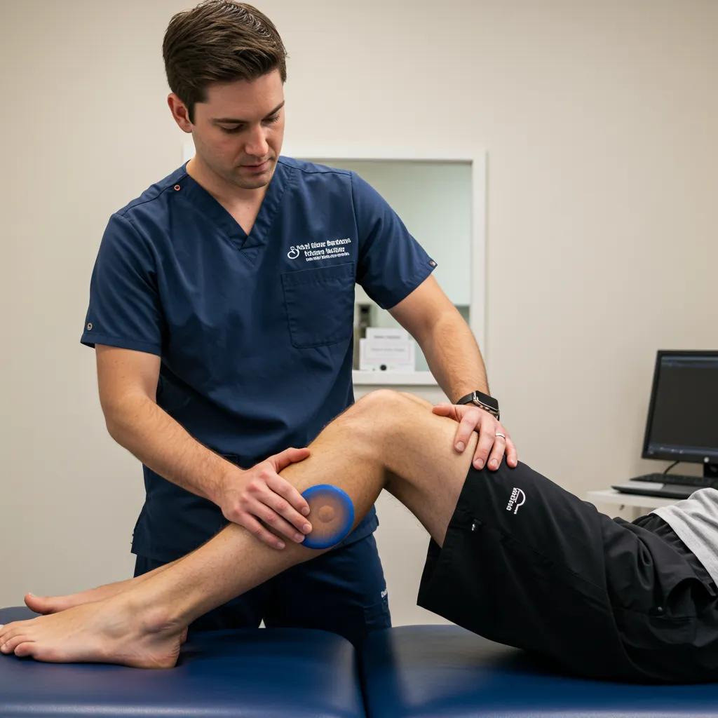 Physical therapist demonstrating manual therapy techniques for orthopedic conditions