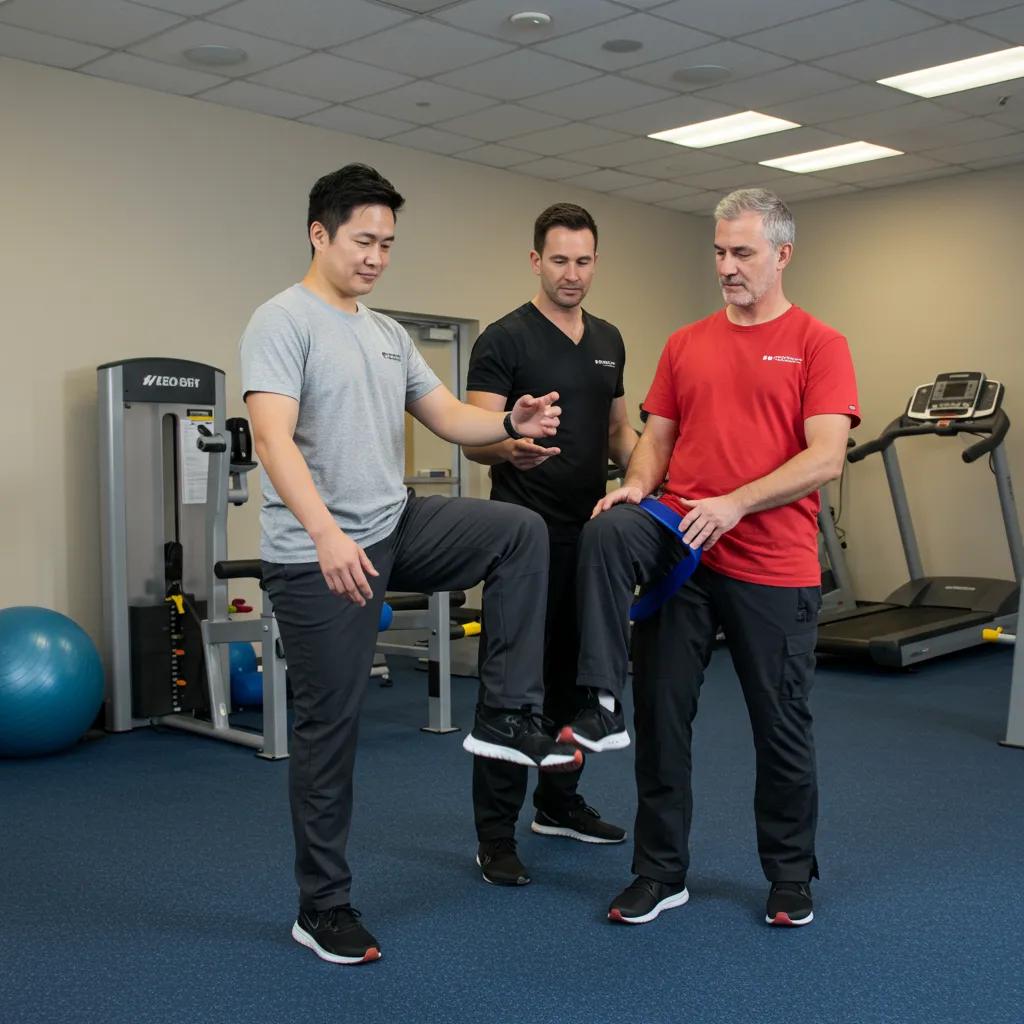 Physical therapy session focusing on knee pain relief with a therapist and patient