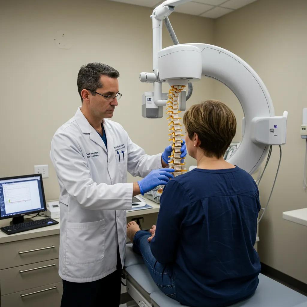 Spine specialist examining a patient using advanced imaging technology