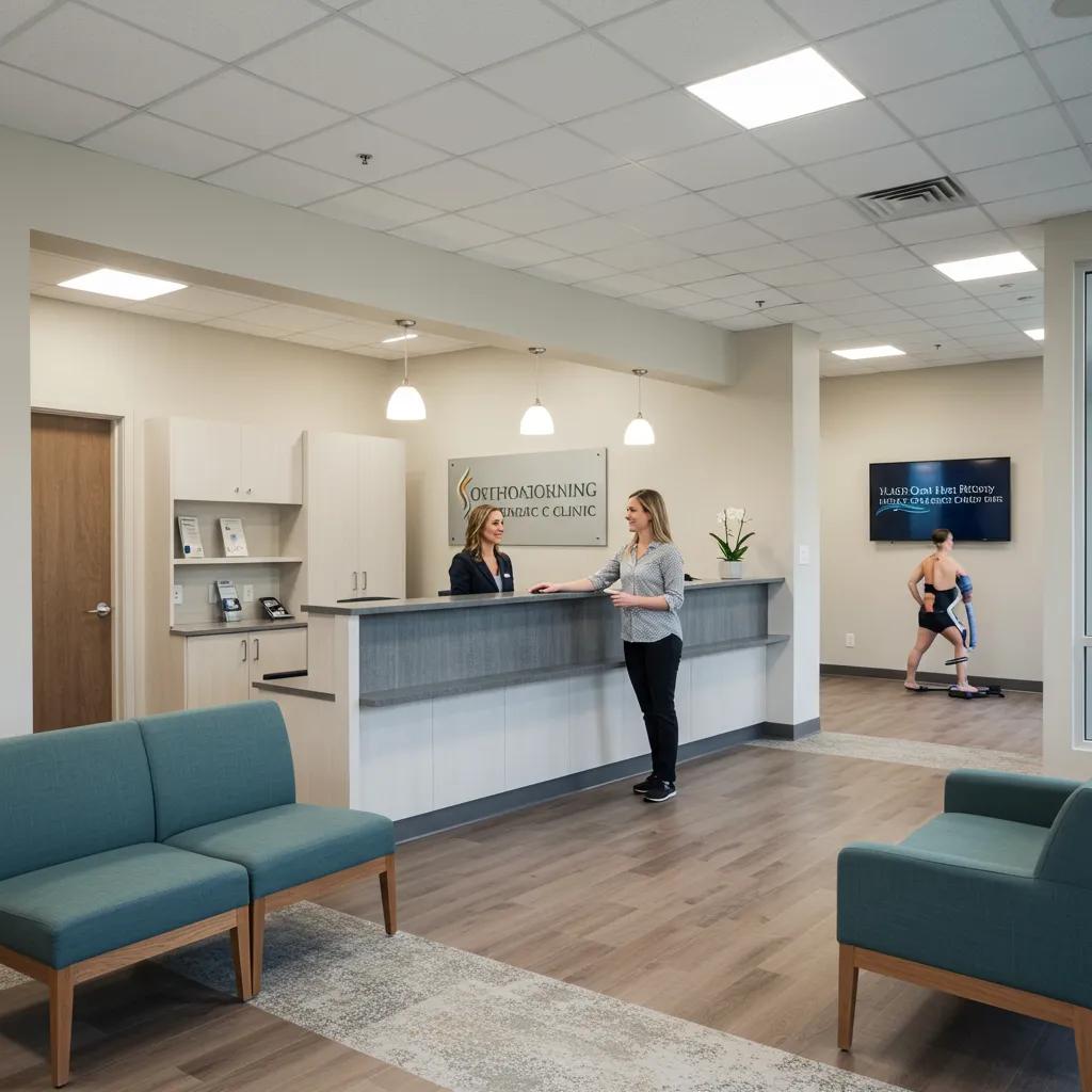 Welcoming reception area of an orthopaedic clinic in Memphis, emphasizing patient care and comfort