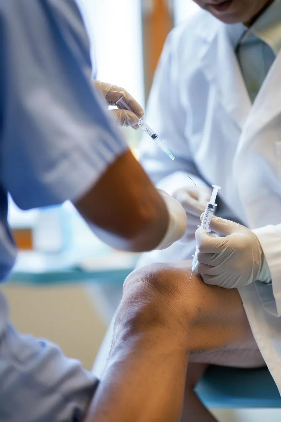 Patient receiving a regenerative injection in the knee with ultrasound guidance