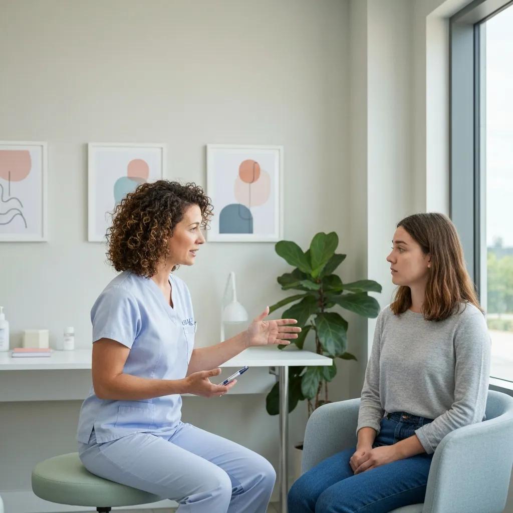 Healthcare professional demonstrating non-surgical pain relief therapies in a modern clinic setting
