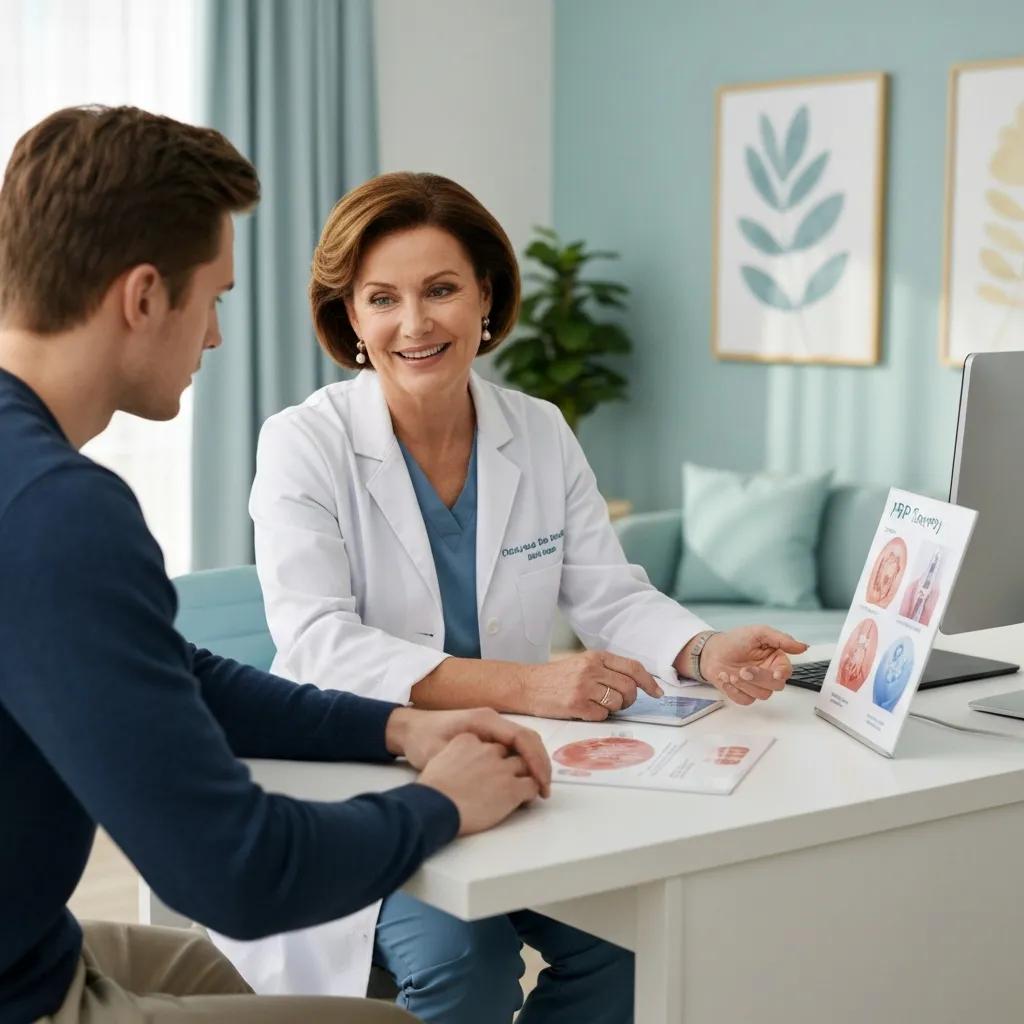Patient consultation for PRP therapy in a clinic setting with healthcare provider