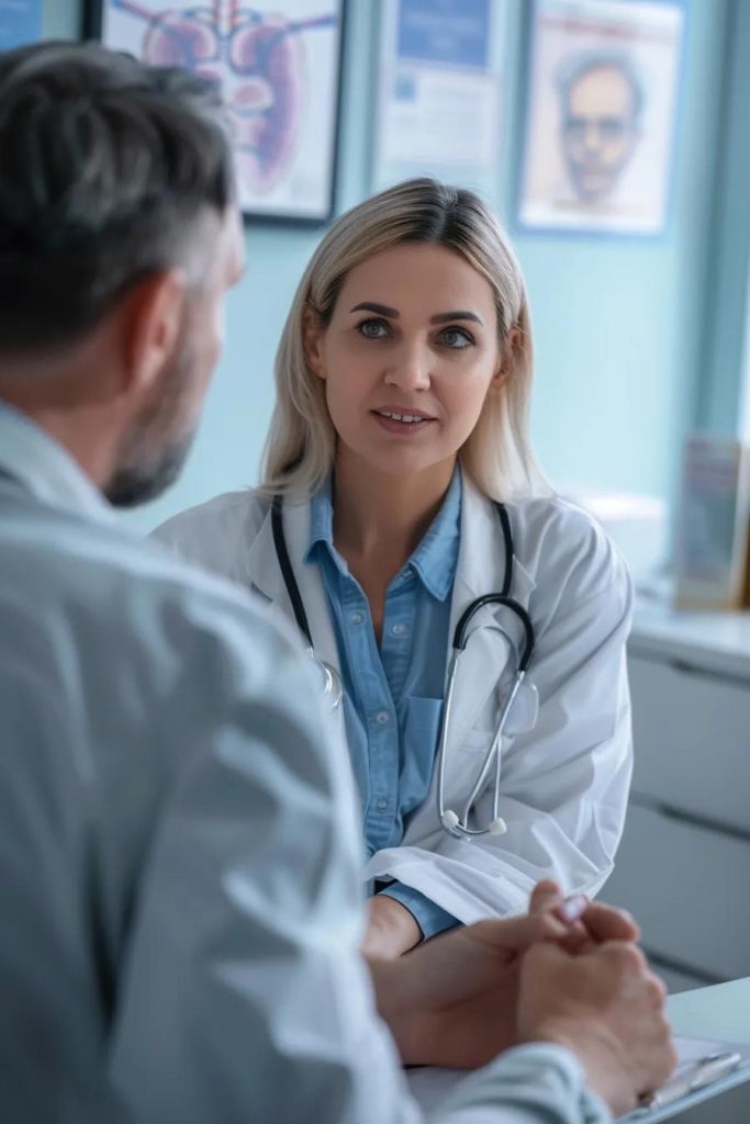 Healthcare professional explaining regenerative cellular therapy in a modern clinic setting