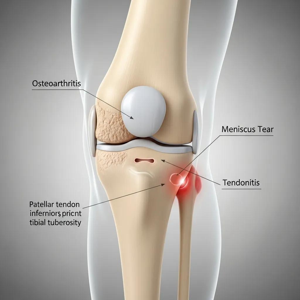 Anatomical illustration of common knee conditions treated with non-surgical therapy