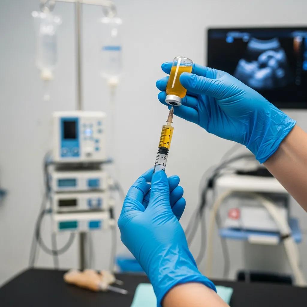 Healthcare professional preparing a PRP injection for knee pain relief in a clinical setting